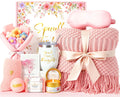 Spa Gift Basket with Blanket Candle Bath Bomb N7408
