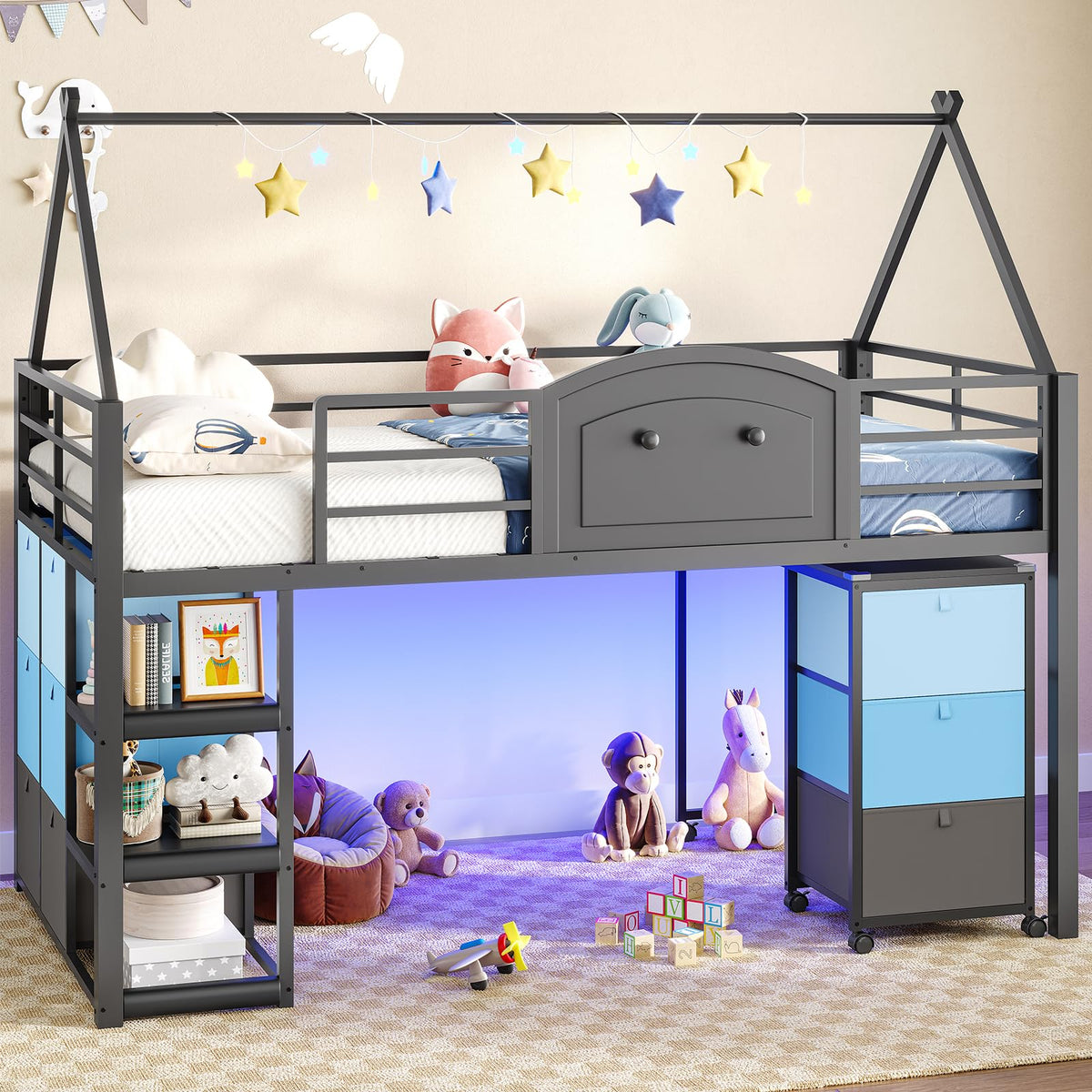 Twin Metal Loft Bed with Desk and Storage H85795