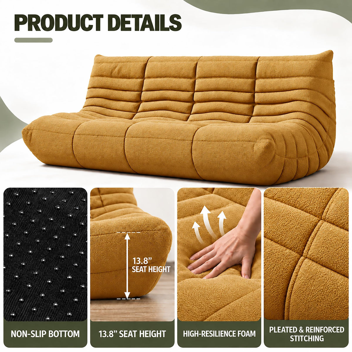 Yellow 3 Seater Bean Bag Sofa U56894