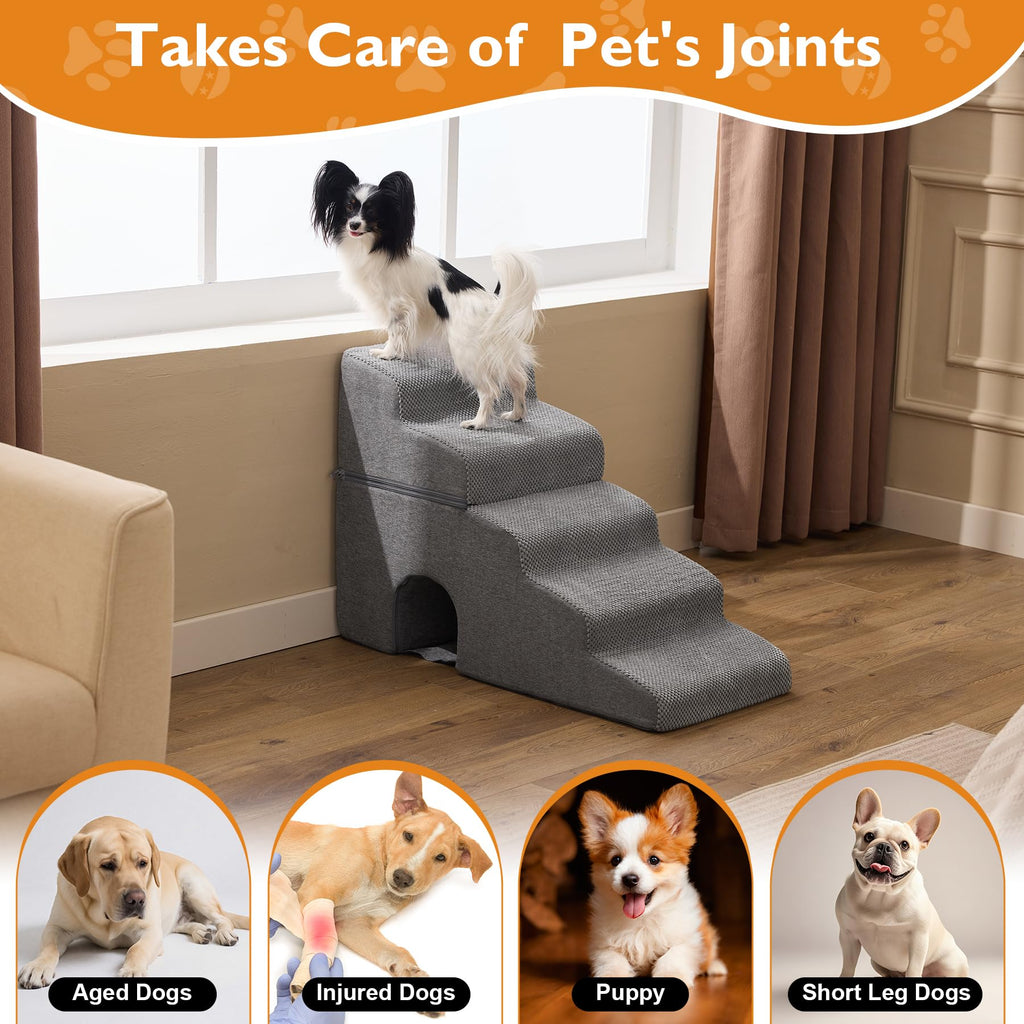 Grey 5-Step Dog Stairs Q85476
