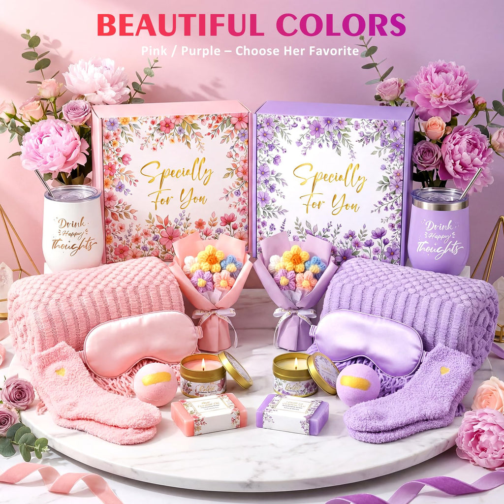 Spa Gift Basket with Blanket Candle Bath Bomb N7408