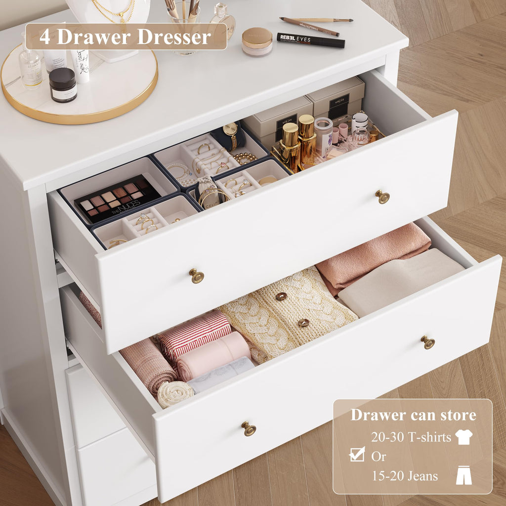White 4 Drawer Wood Dresser W8549