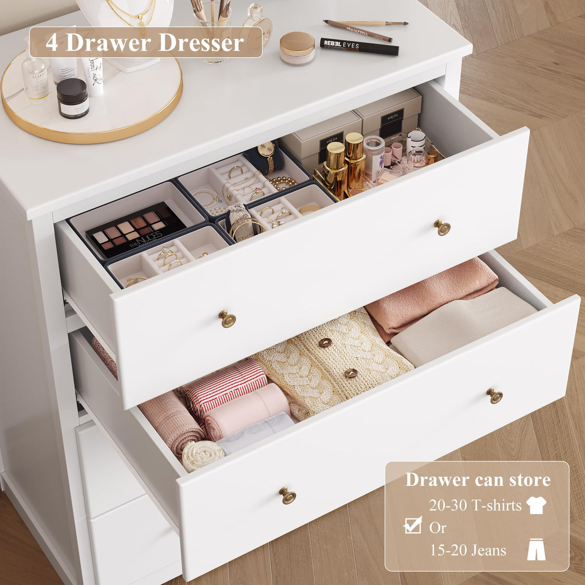White 4 Drawer Wood Dresser W8549
