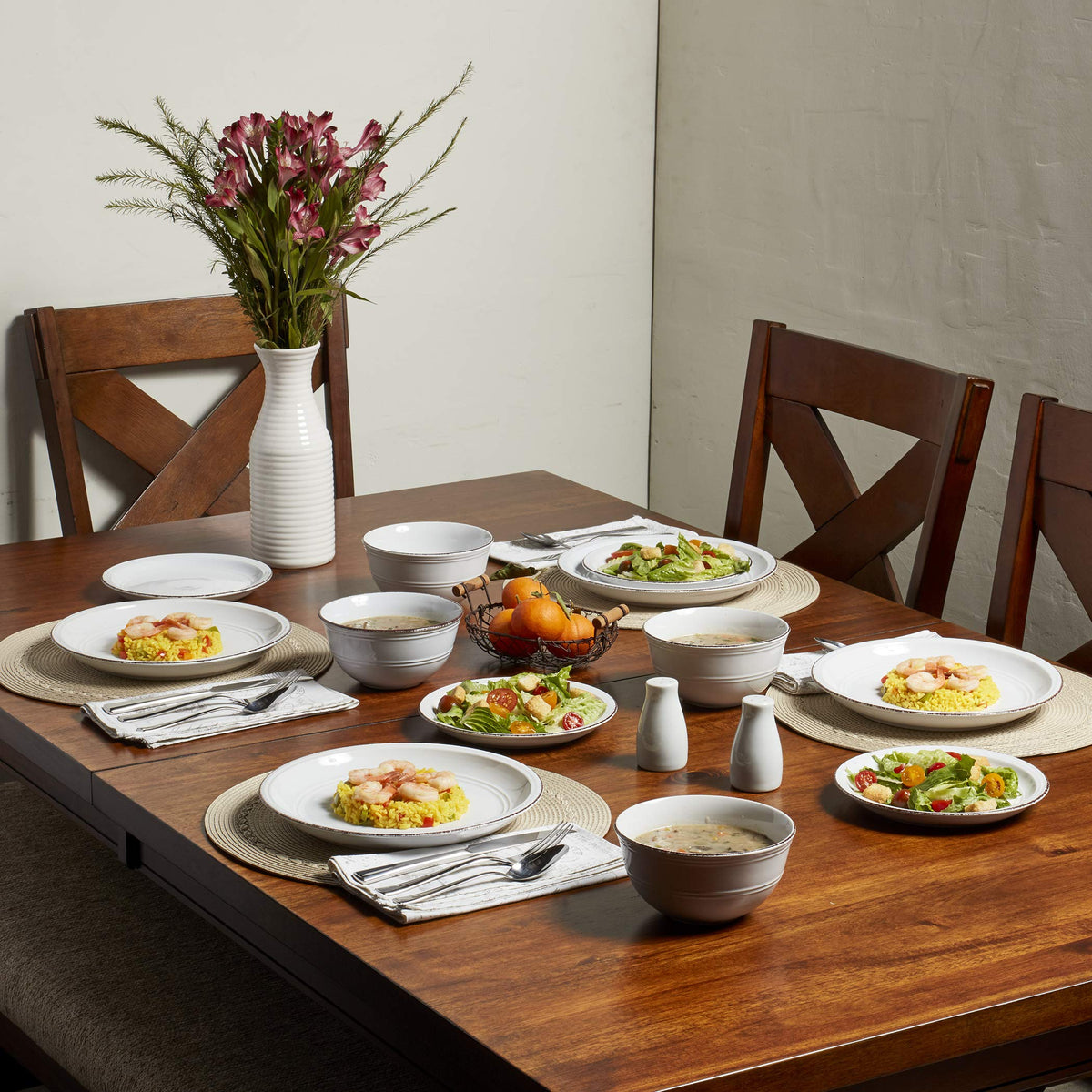 White 12 Piece Stoneware Dinnerware Set U20063