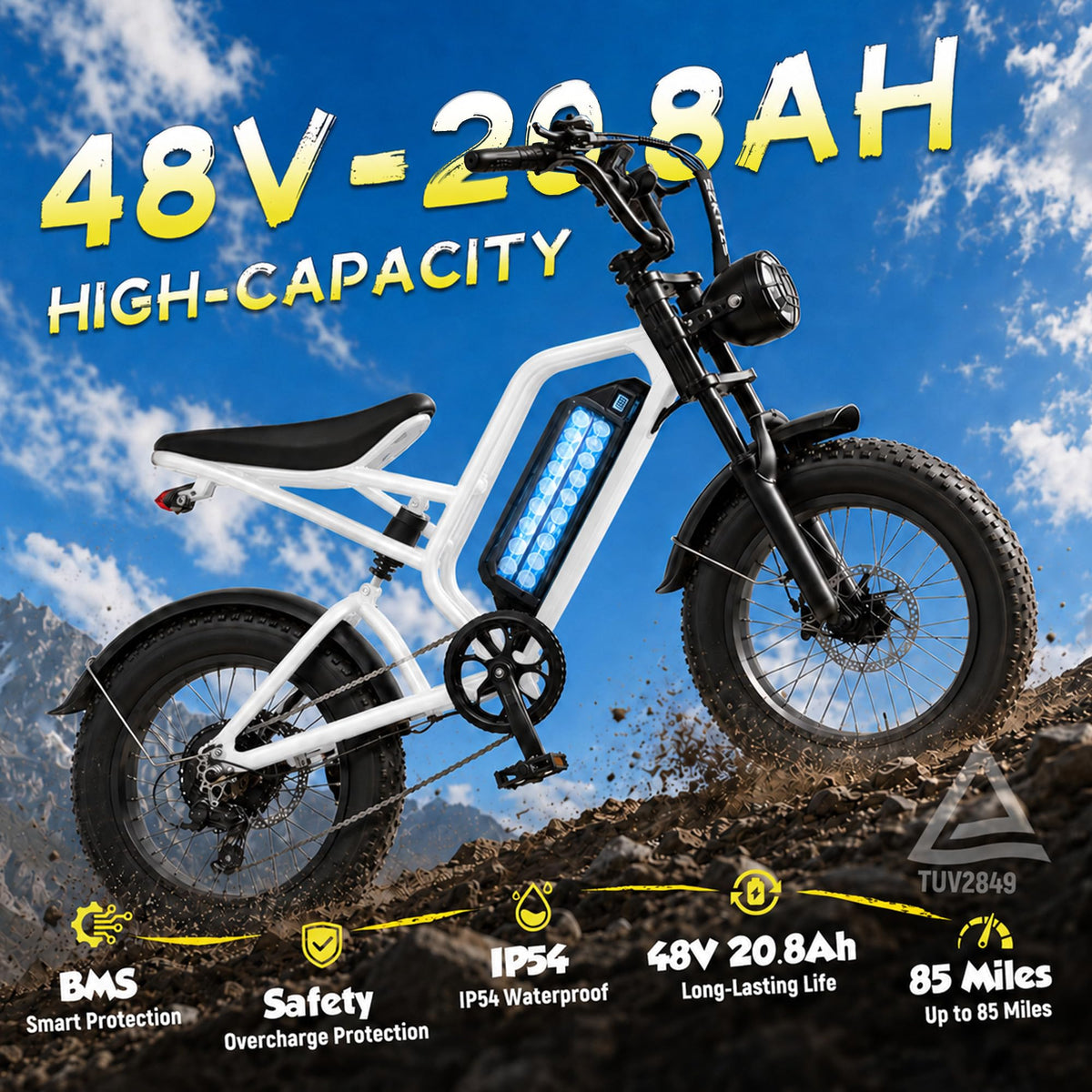 Electric Bike 48V 20.8/41.6Ah Battery 1500W Peak Motor 20×4.0" Fat Tire X2938