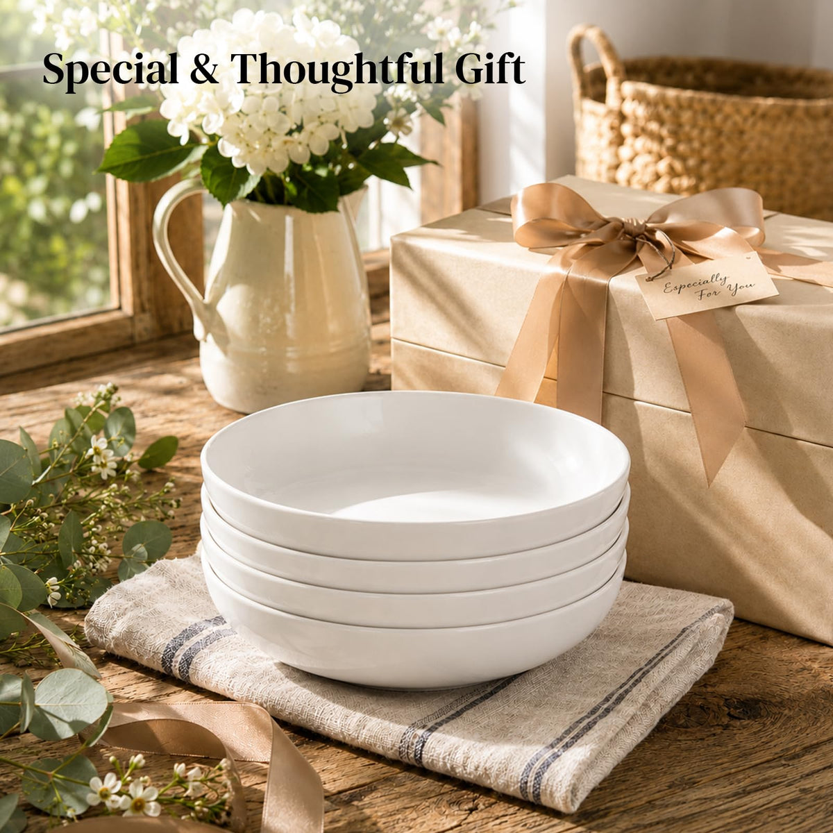 9.75" 50 Ounces Ceramic Pasta Bowls Set of 4 White C52224