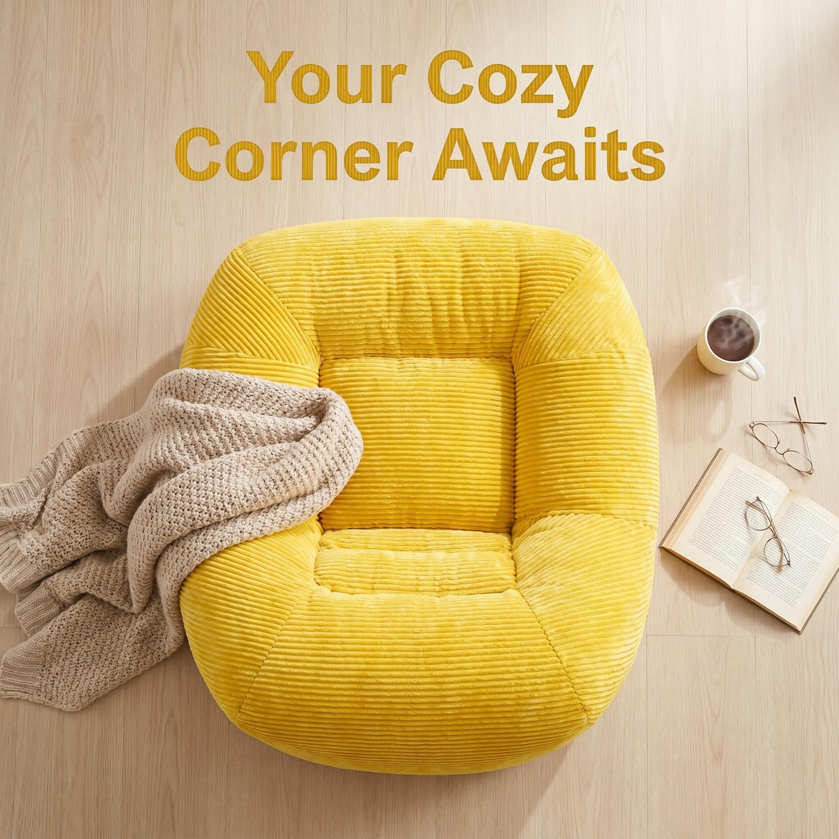 Oversized Corduroy Memory Foam Bean Bag Chair D362