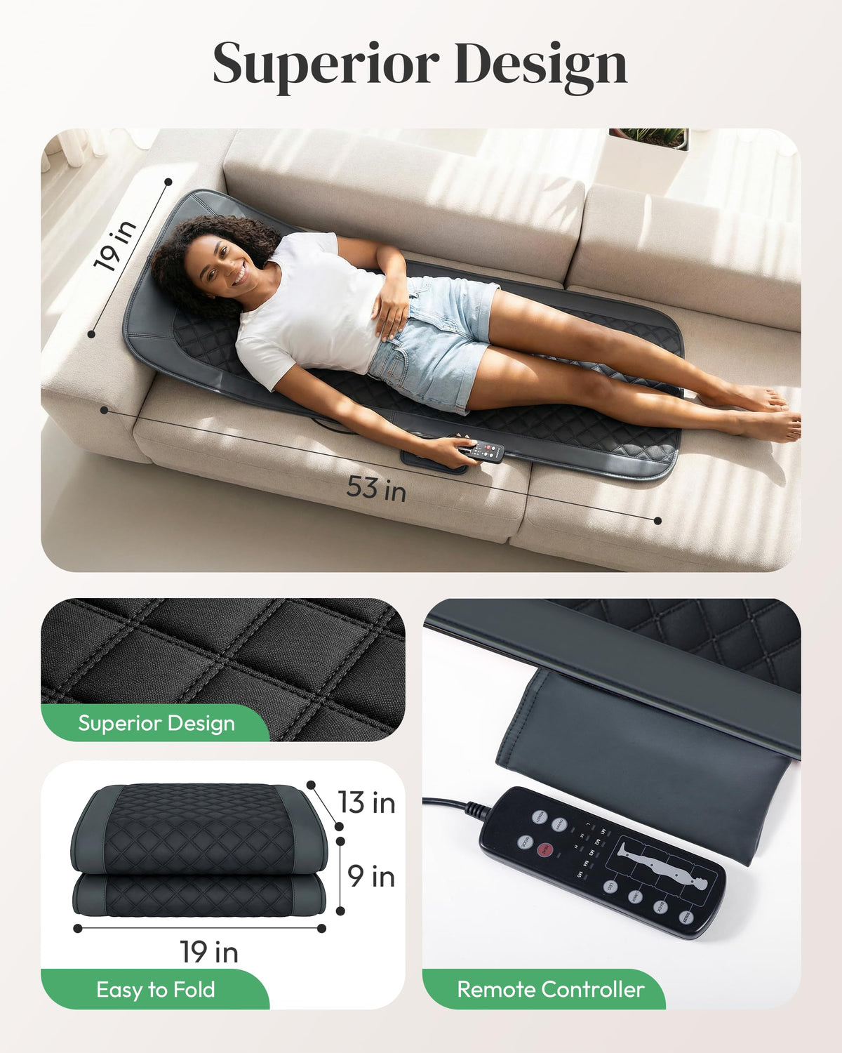 Full Body Massage Mat with Heat, 10-Motor Vibration Massage Pad, Foldable Memory Foam Y918038