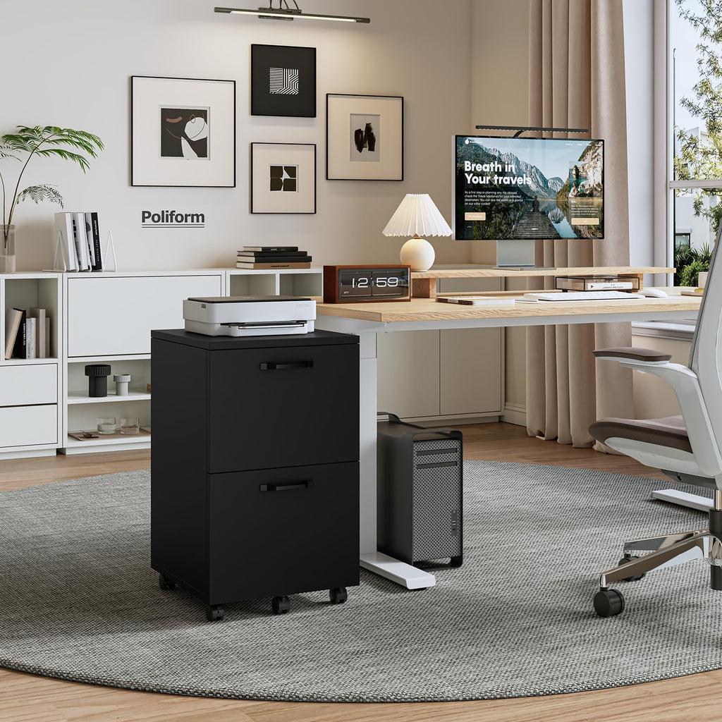 Black 2 Drawer Rolling Wood Filing Cabinet J346552