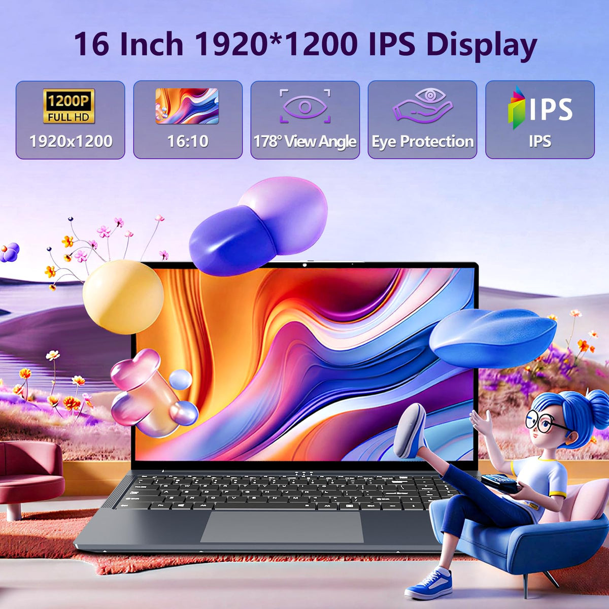 16GB RAM 256GB SSD Core i5 16" IPS FHD Laptop Computer W8645