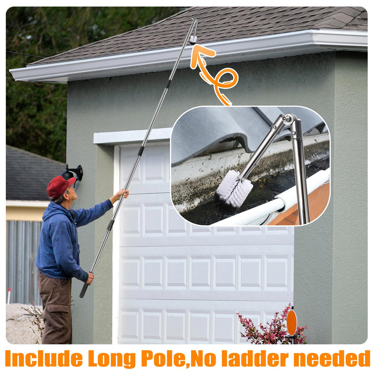 6.4FT Gutter Cleaning Tools with Extension Pole & Brush A652