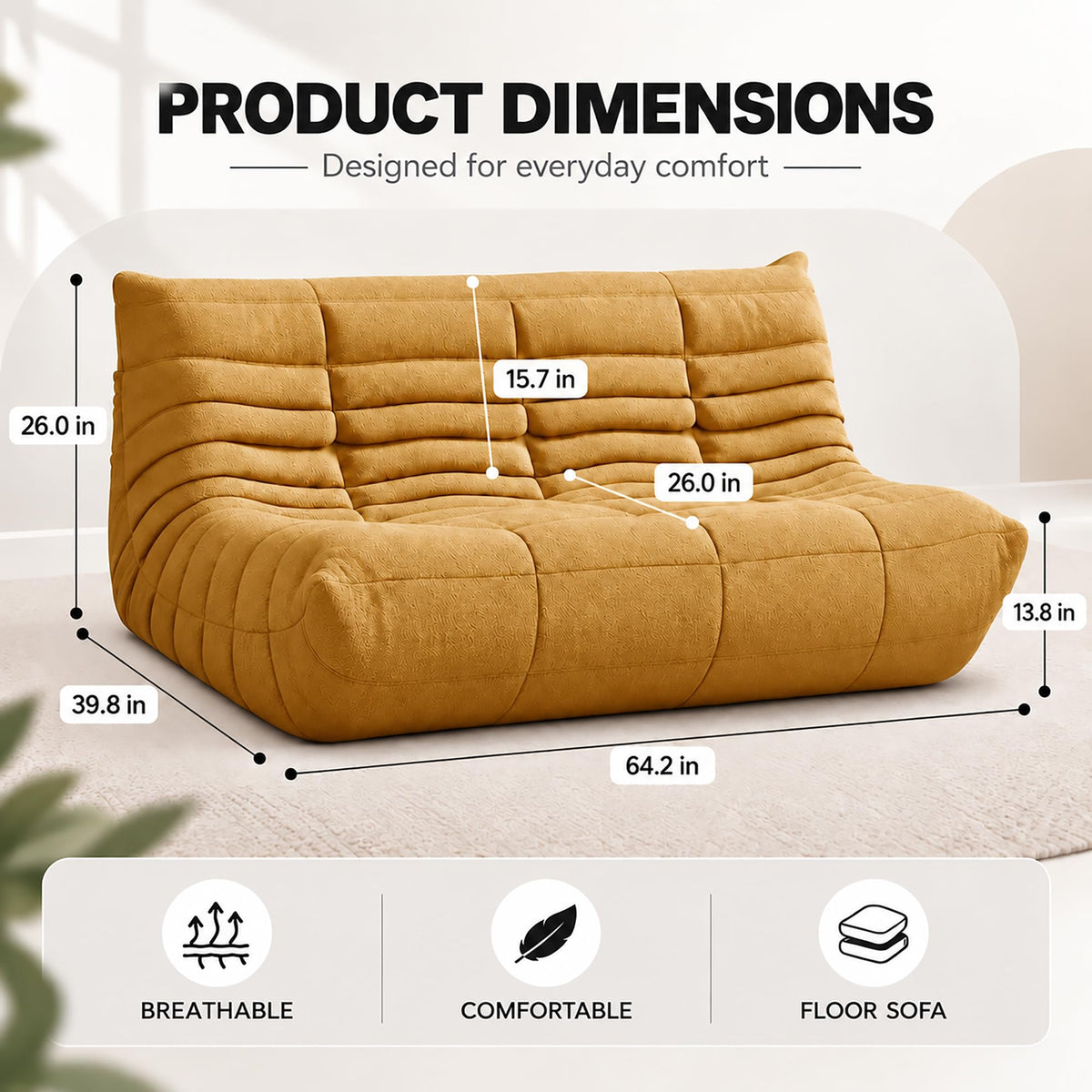 Yellow 3 Seater Bean Bag Sofa U56894