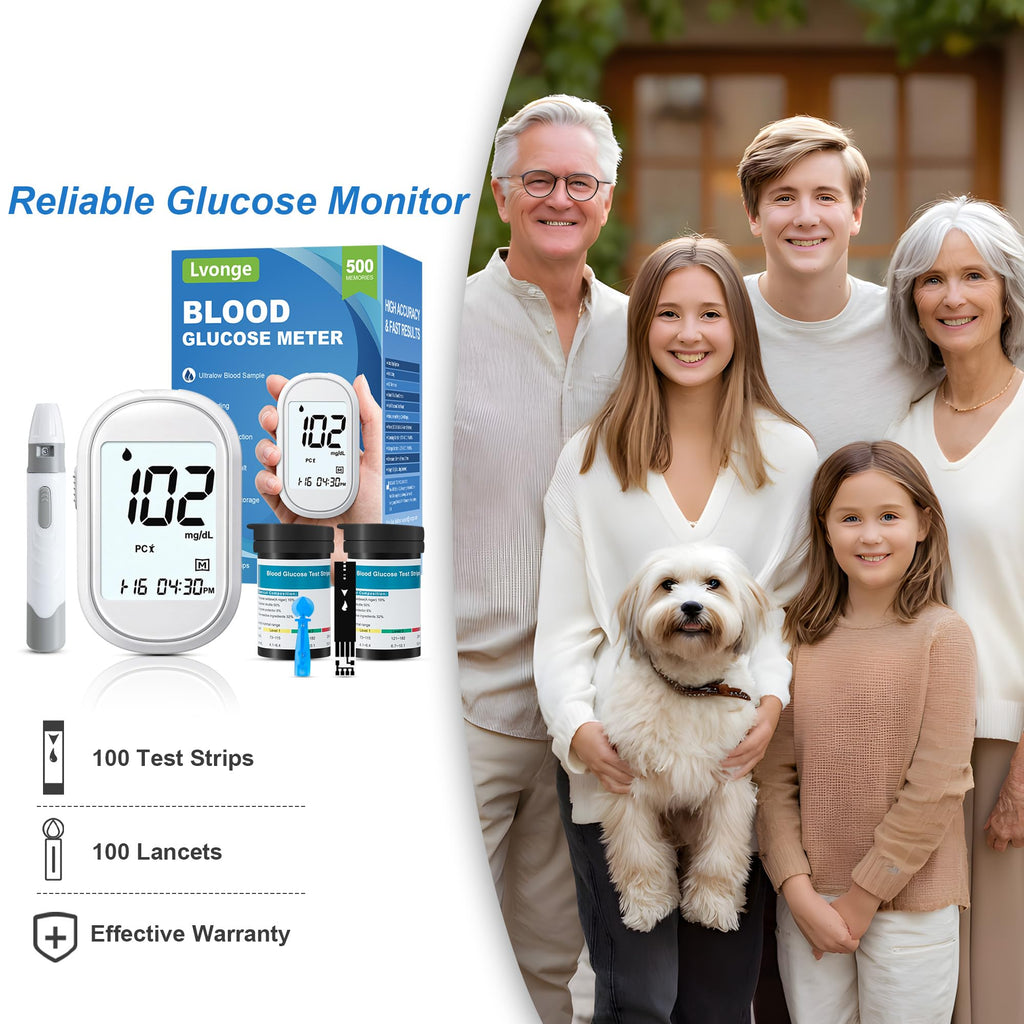 Glucose Monitor Kit with 100 Test Strips & Lancets F707