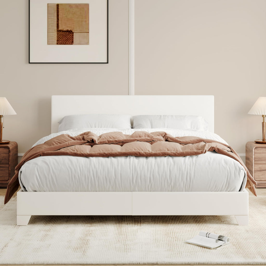 Queen Size Upholstered Bed Frame with Adjustable Headboard Q375049