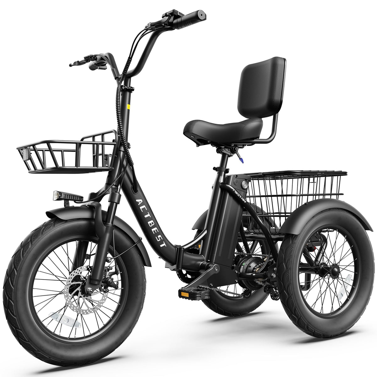 Electric Tricycle for Adults, 18"x3.0" Folding Step-Thru E Trike with 1200W Brushless Motor 48V 499.2Wh Removable Battery L33350
