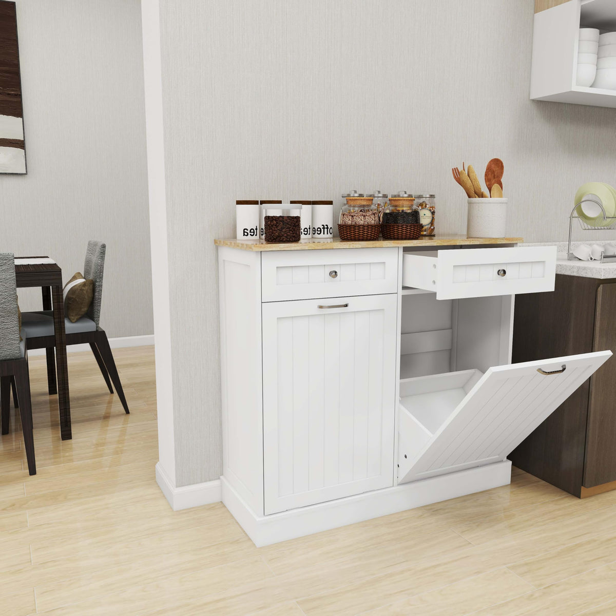 White Double Tilt Out Trash Can Cabinet with 10-Gallon Capacity E372