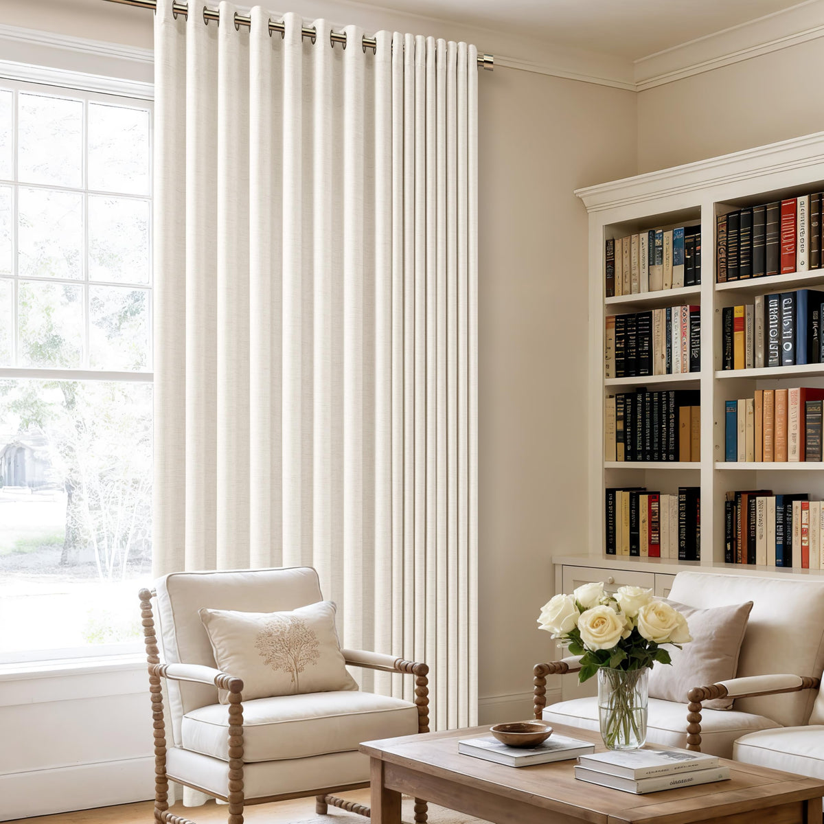 Linen 100 Inch Wide 84 Inch Length Ivory Curtains C5635