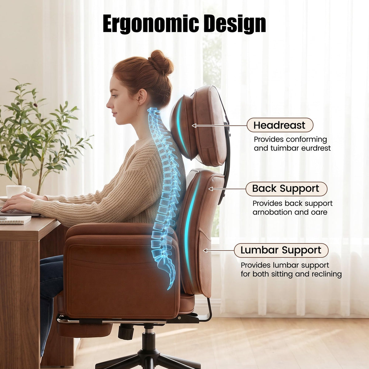 Brown Criss Cross Office Chair with Flip-Up Armrests and Headrest J592235