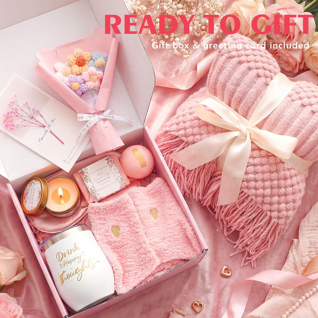 Spa Gift Basket with Blanket Candle Bath Bomb N7408