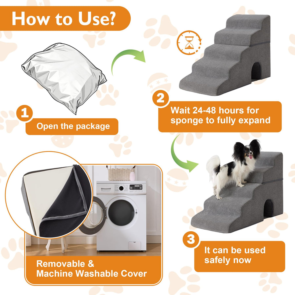 Grey 5-Step Dog Stairs Q85476