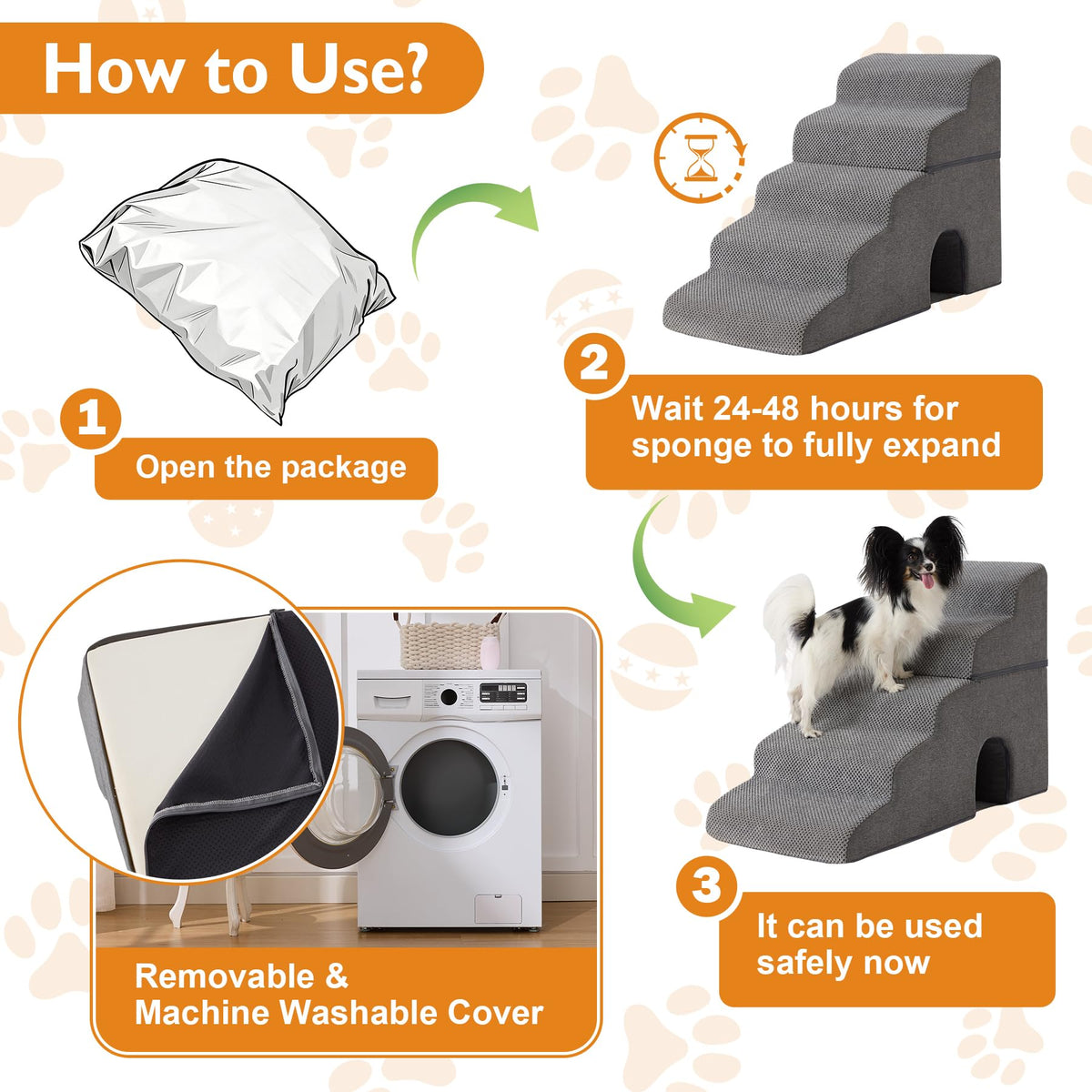 Grey 5-Step Dog Stairs Q85476