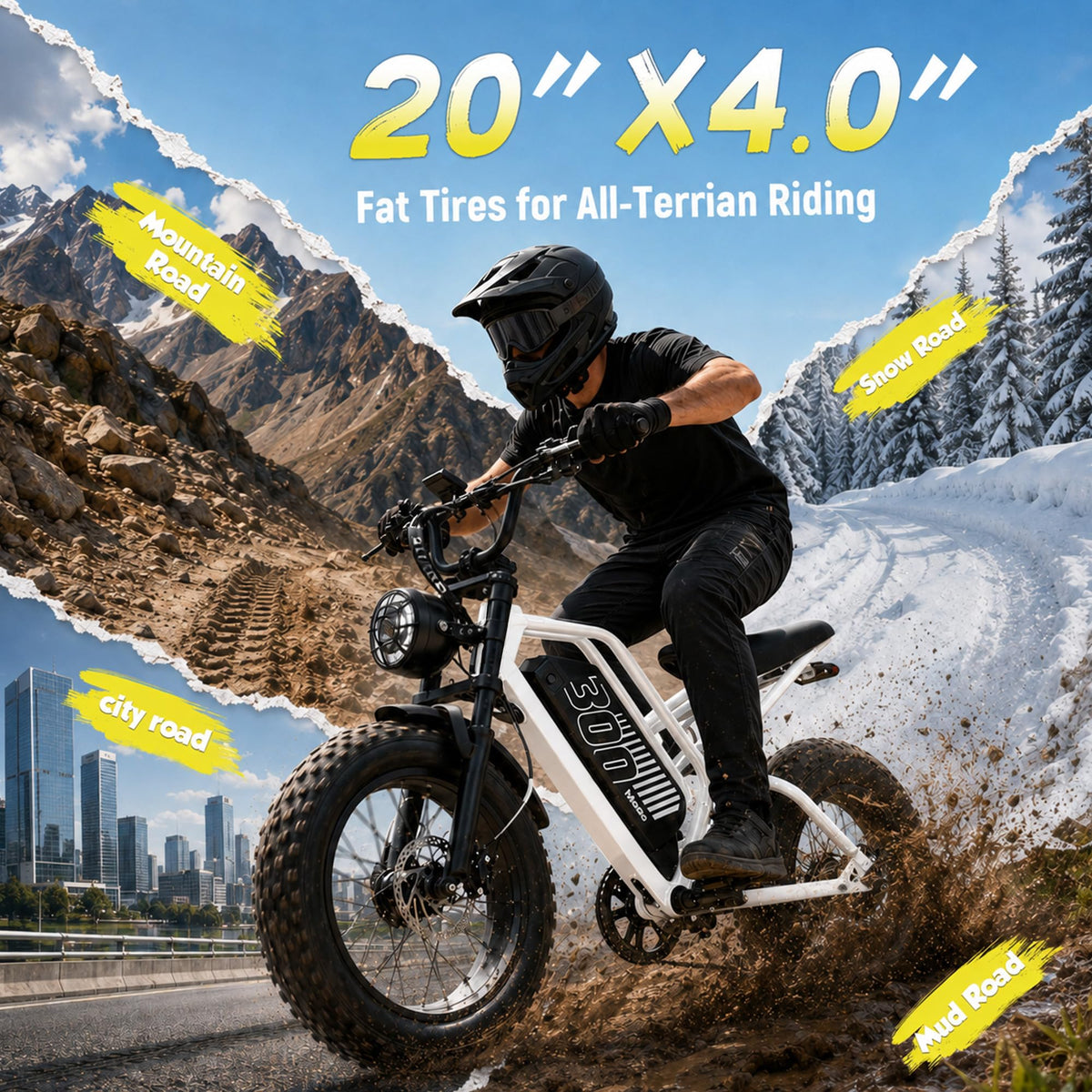 Electric Bike 48V 20.8/41.6Ah Battery 1500W Peak Motor 20×4.0" Fat Tire X2938