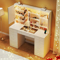 50'' White Glass Top Makeup Vanity with 11 Drawers and LED Mirror D41343