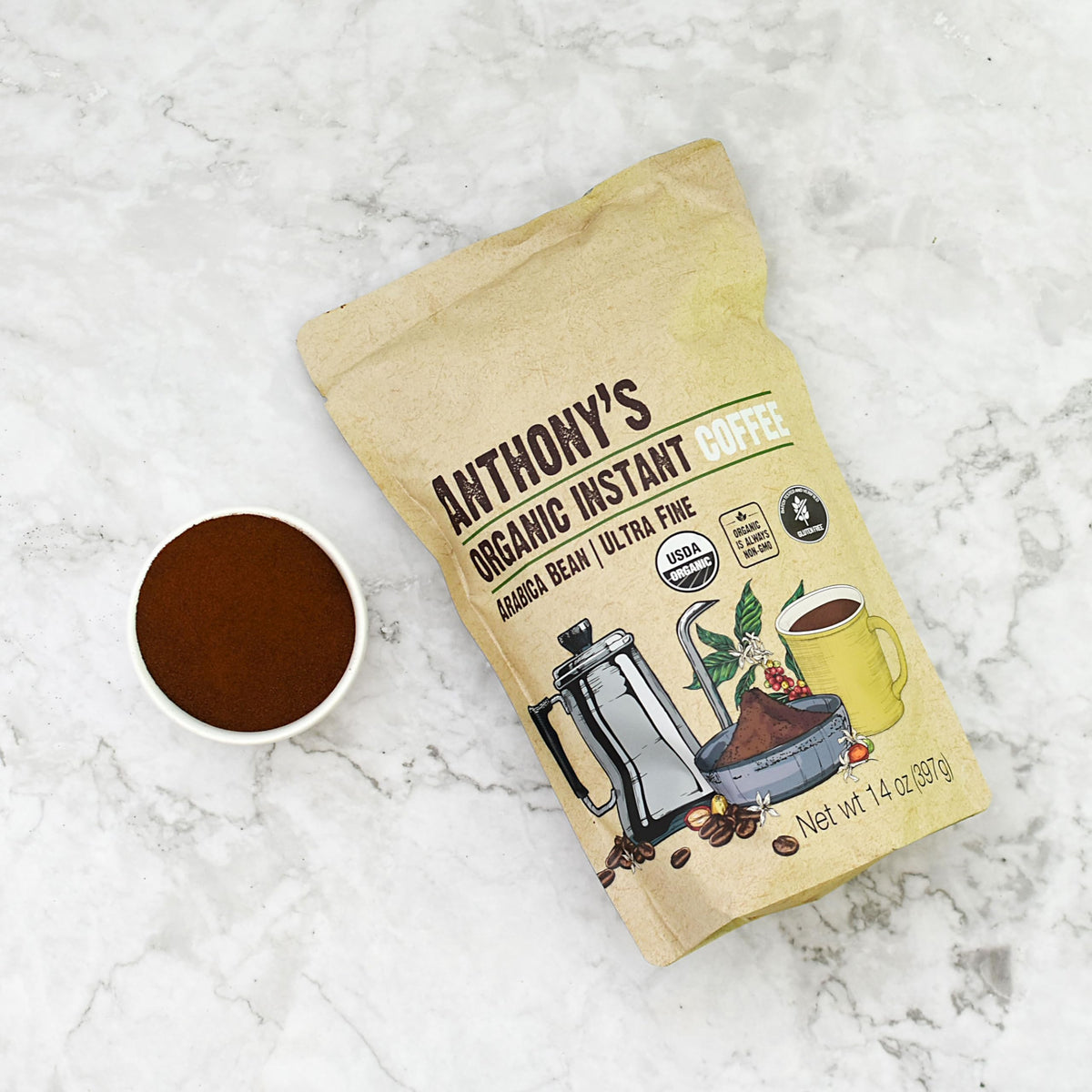 Organic Instant Coffee, 14 oz, Arabica, Gluten Free I60583