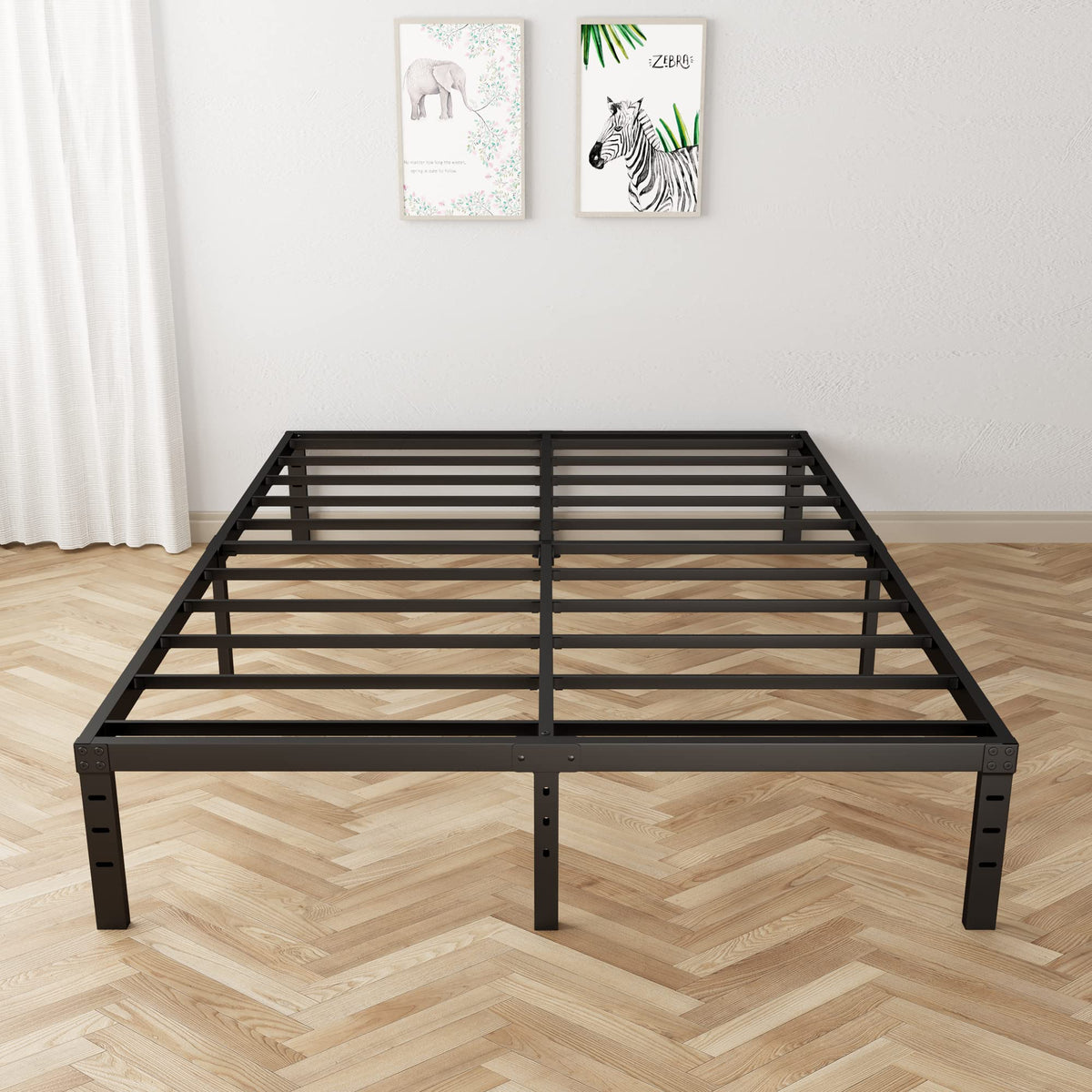 18 Inch Queen Metal Platform Bed Frame Heavy Duty Black N15131