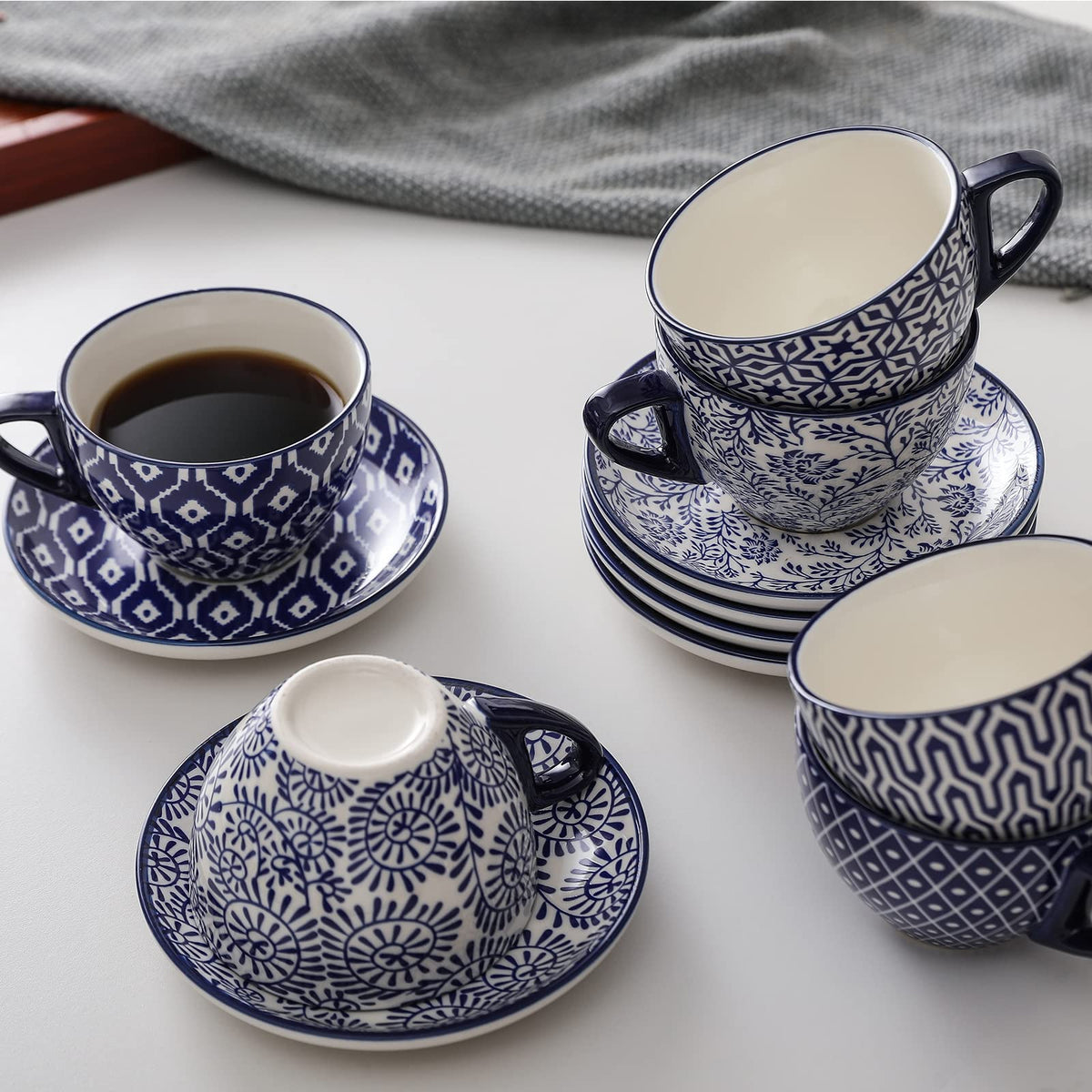 Ceramic Dinnerware Sets 12 Piece + 8 OZ Cappuccino Cup Set with Saucers Q206708