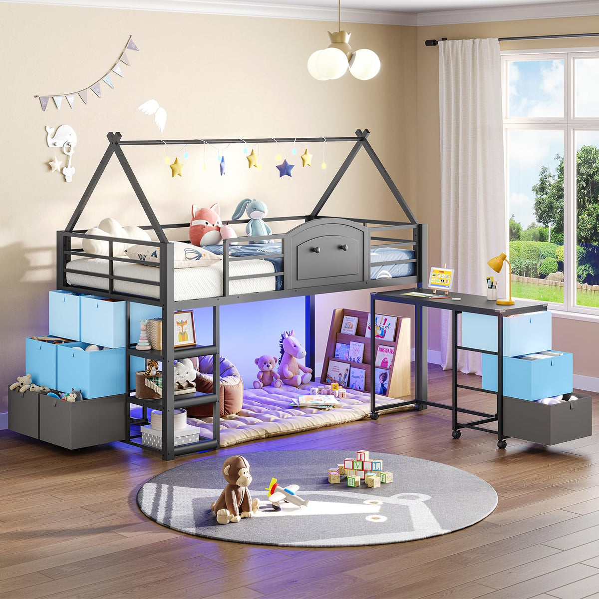 Twin Metal Loft Bed with Desk and Storage H85795