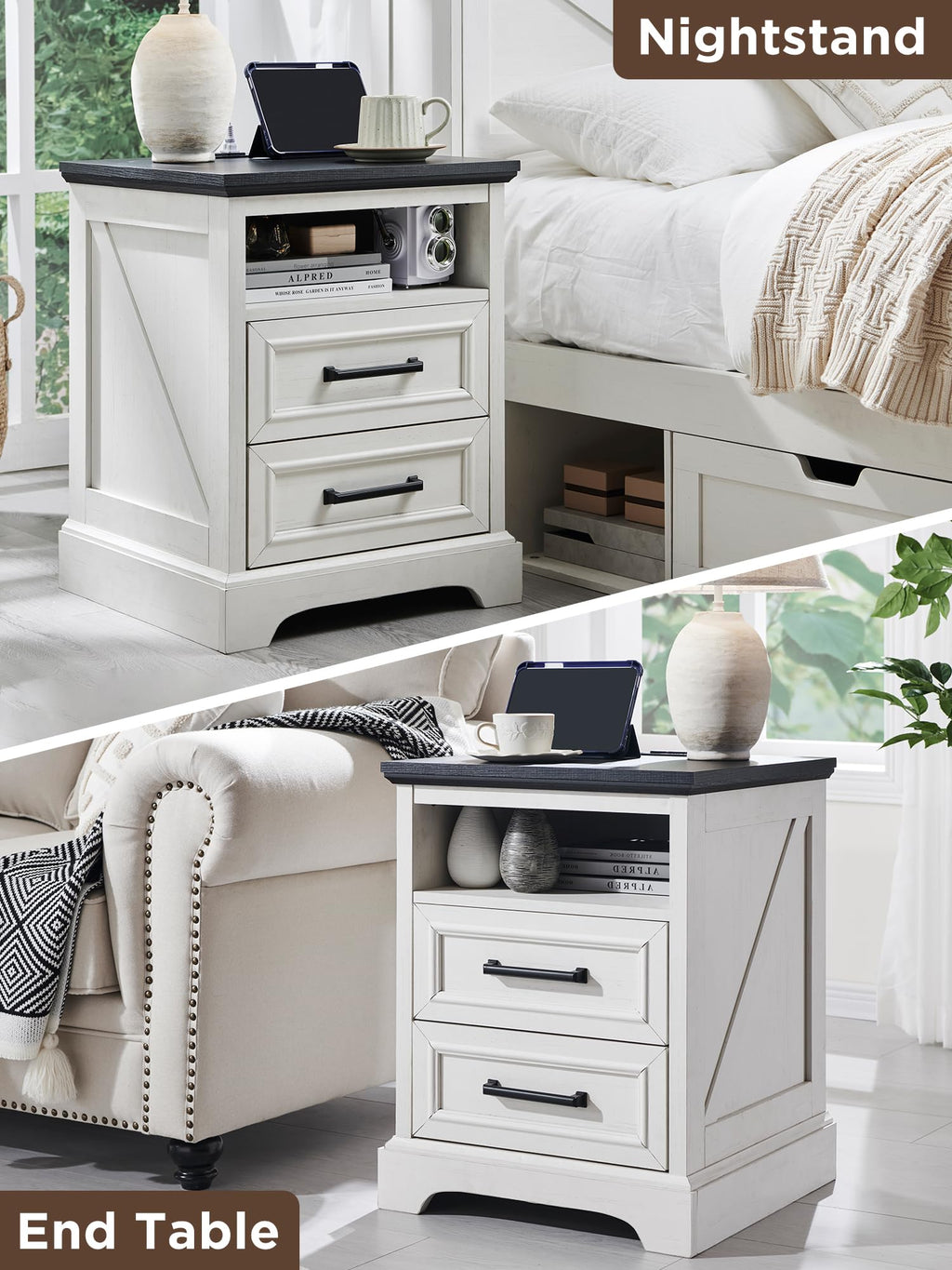 18" Antique White Nightstand with Charging Station T473