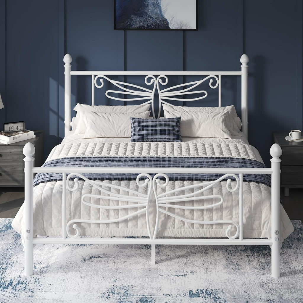 White Full Size Metal Platform Bed Frame M61873