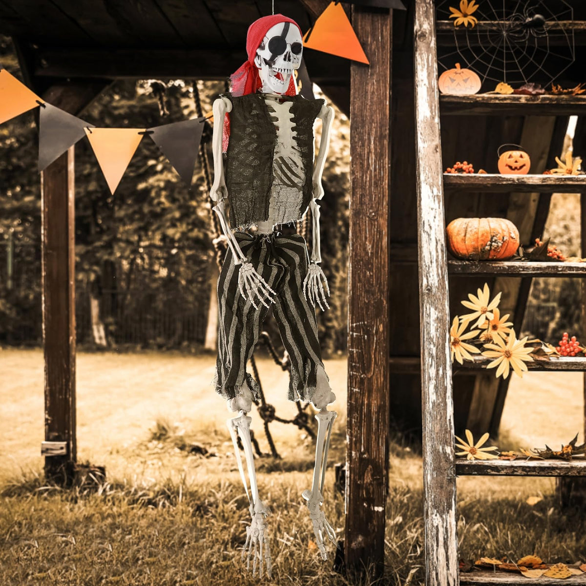 5.4Ft Posable Halloween Skeleton with Movable Joints F8419