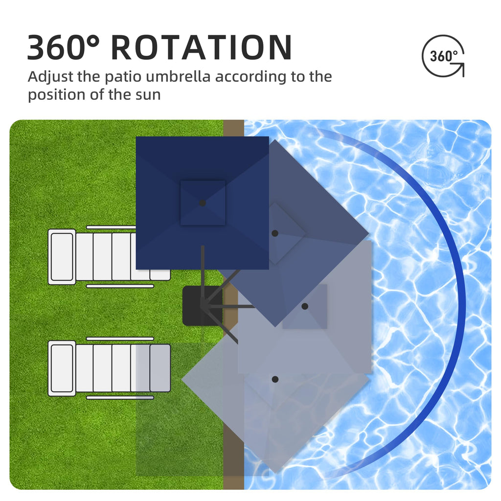 9x9 FT Cantilever Offset Patio Umbrella with Lights & Base P450242