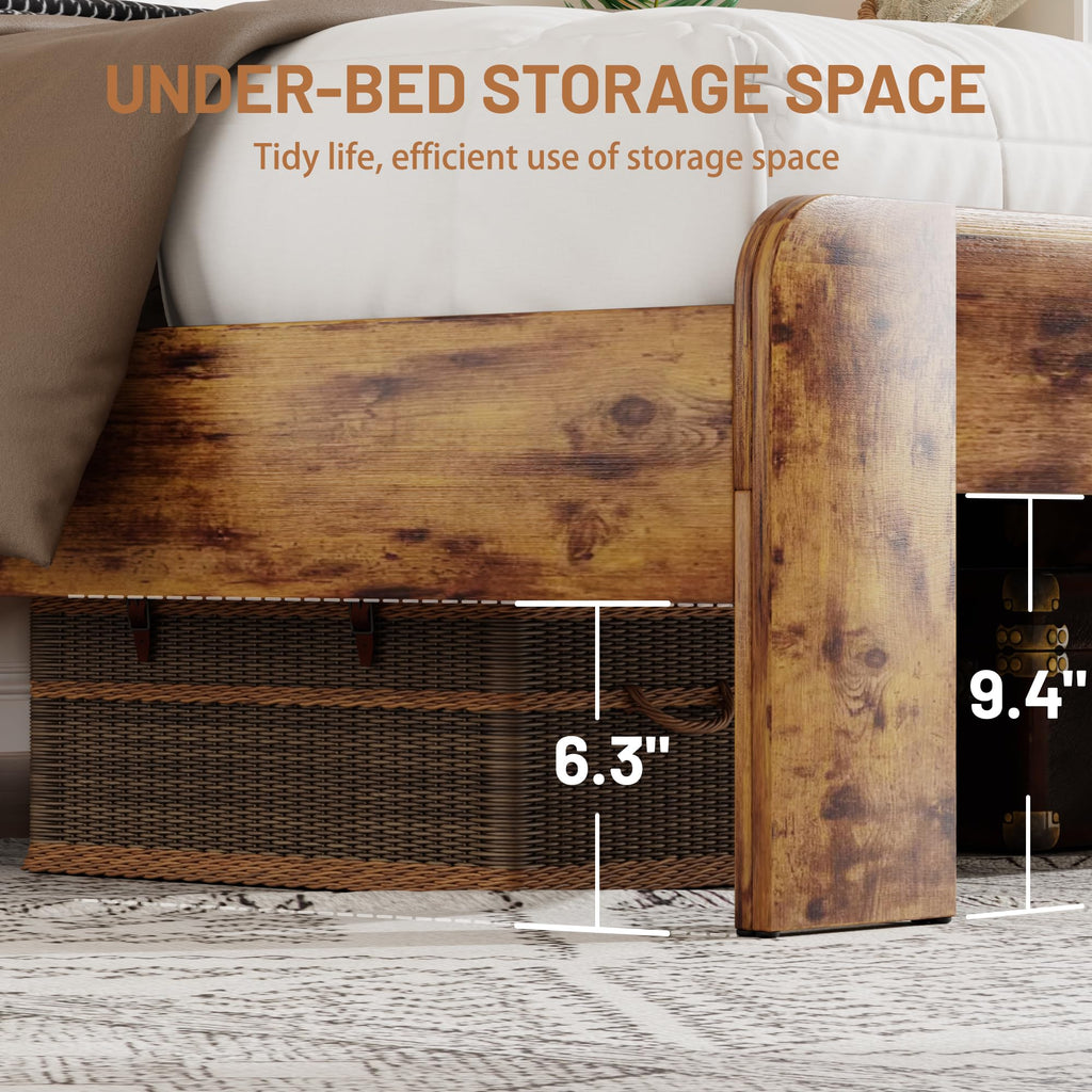 King Size Wooden Bed Frame with Storage Headboard S6072
