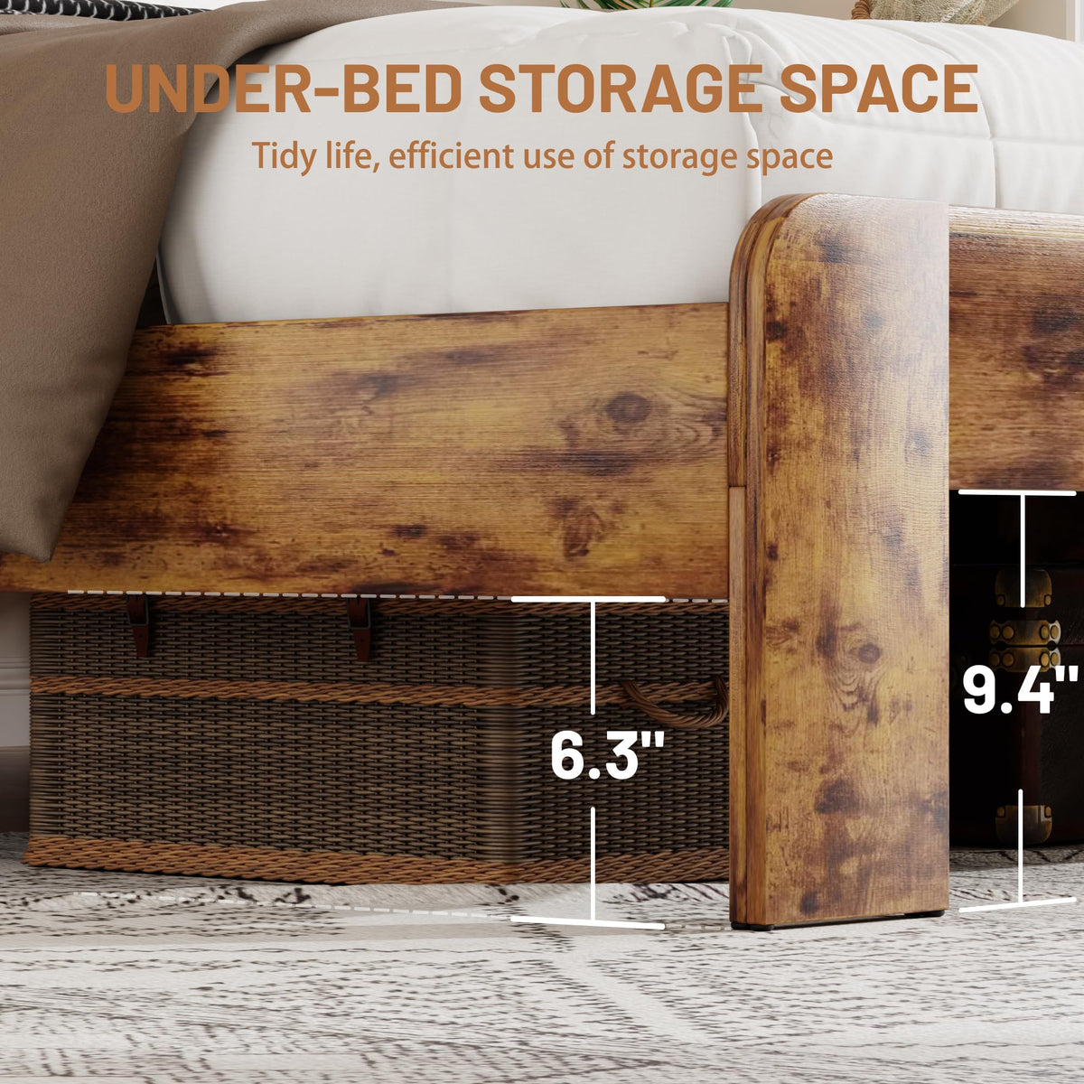 King Size Wooden Bed Frame with Storage Headboard S6072