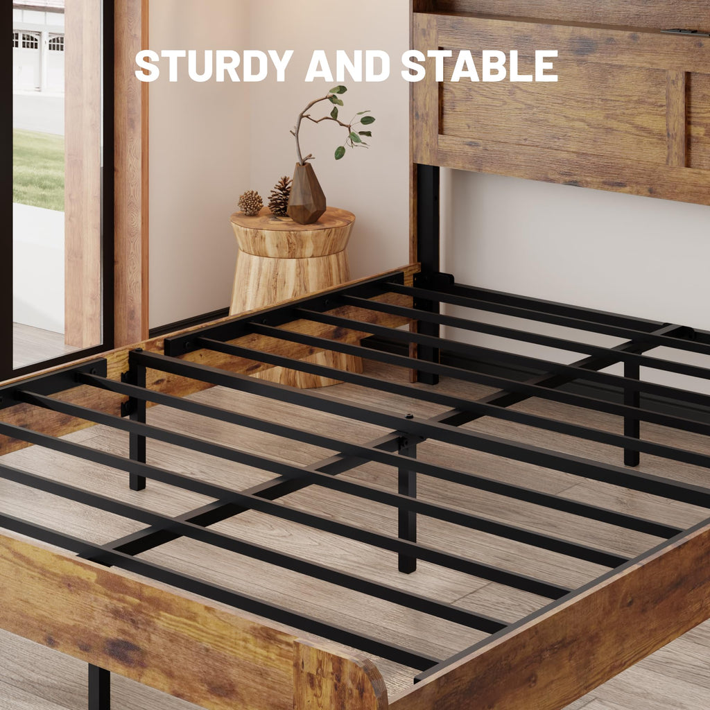 King Size Wooden Bed Frame with Storage Headboard S6072