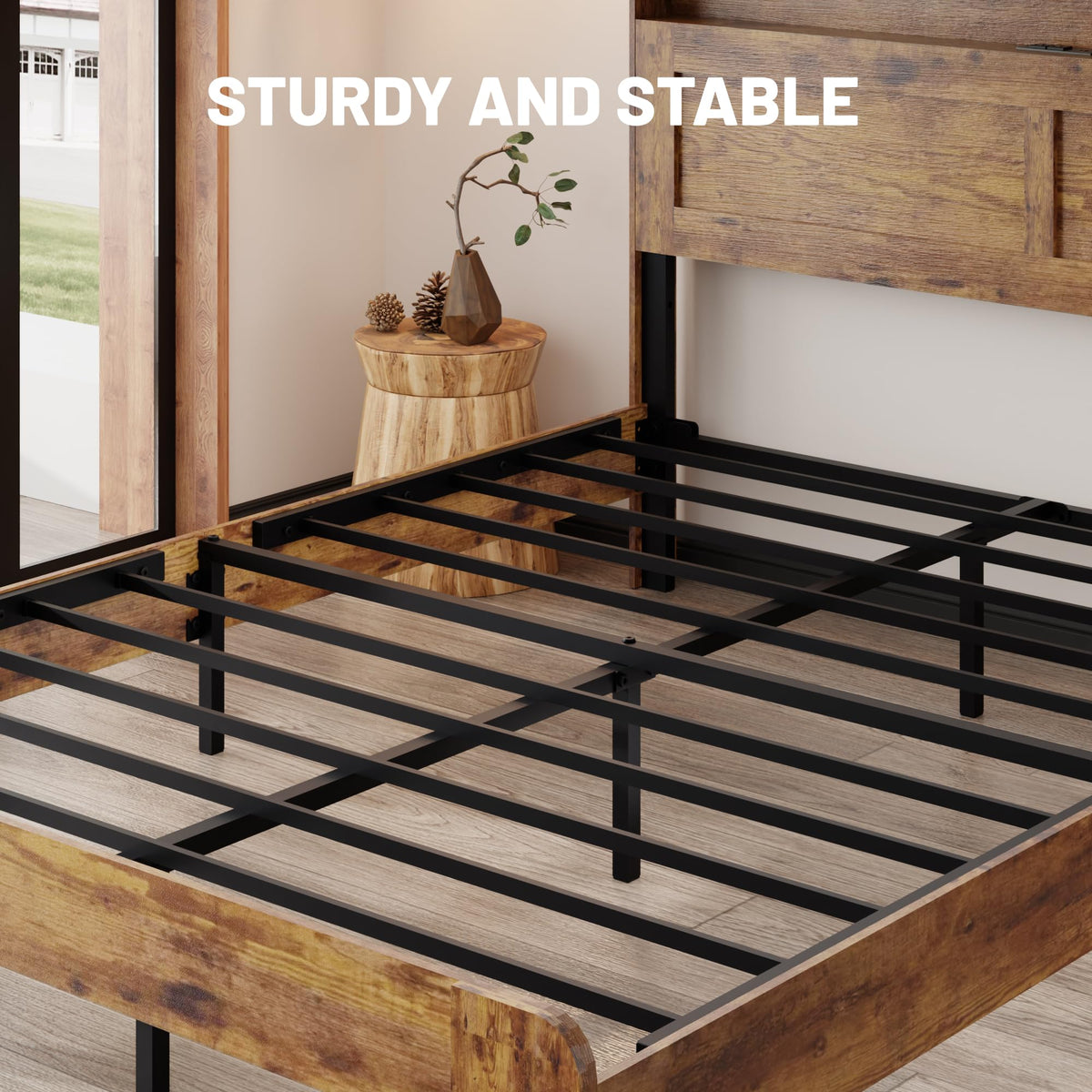 King Size Wooden Bed Frame with Storage Headboard S6072