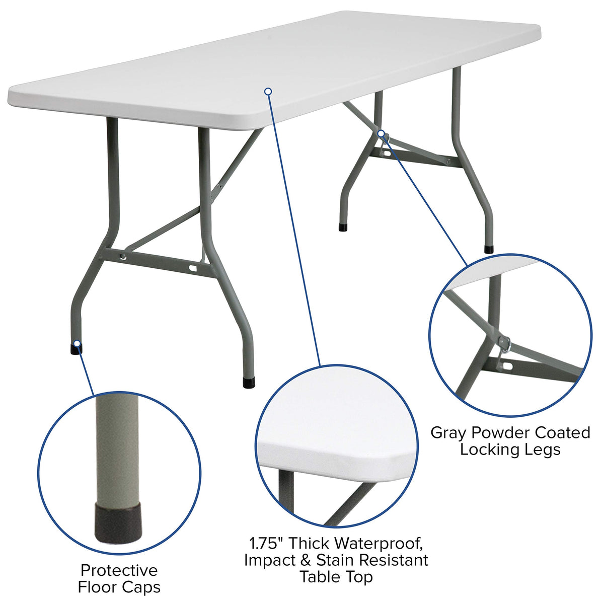 6-Foot White Plastic Folding Table R77644