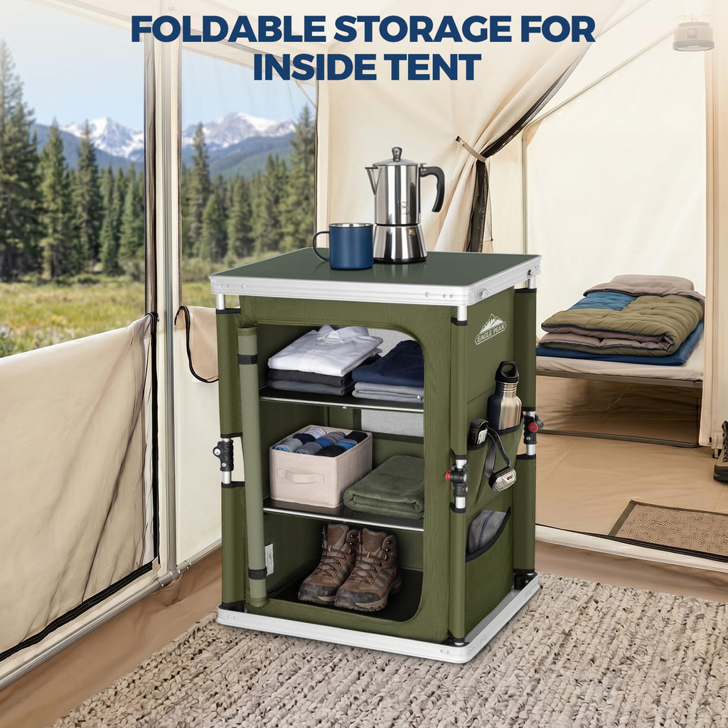 Green Portable Aluminum Folding Camping Table with Storage Organizer Q40066