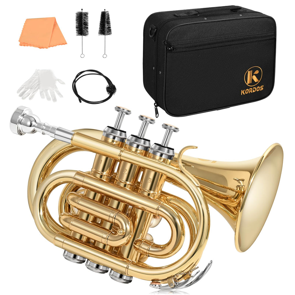 B Flat Brass Pocket Trumpet with 7C Mouthpiece and Hard Case X314748