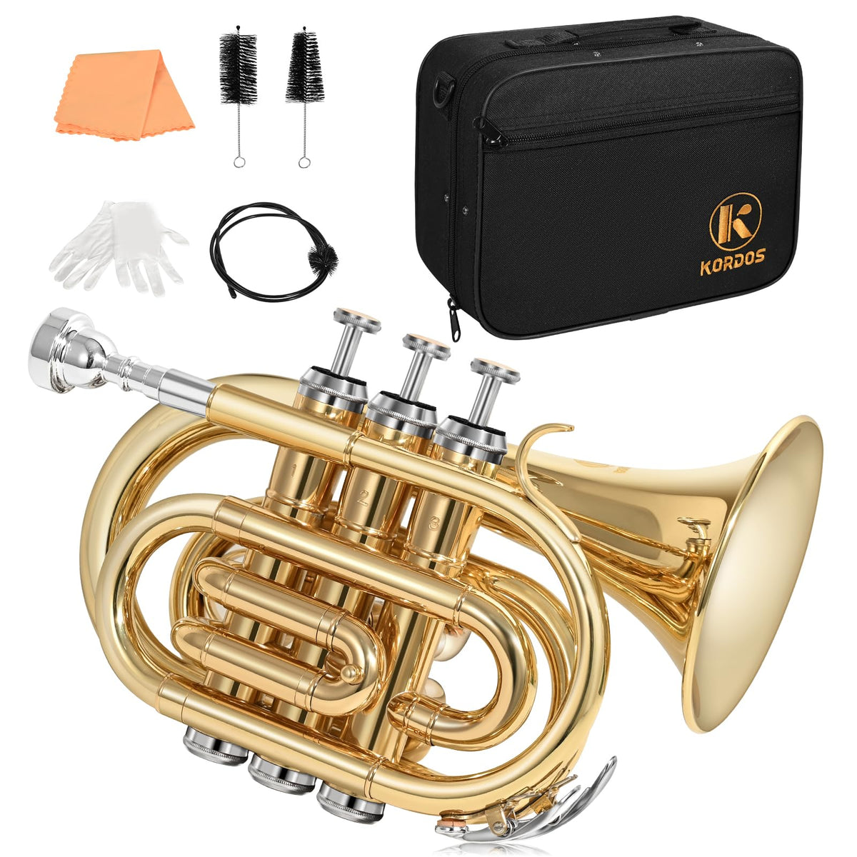 B Flat Brass Pocket Trumpet with 7C Mouthpiece and Hard Case X314748