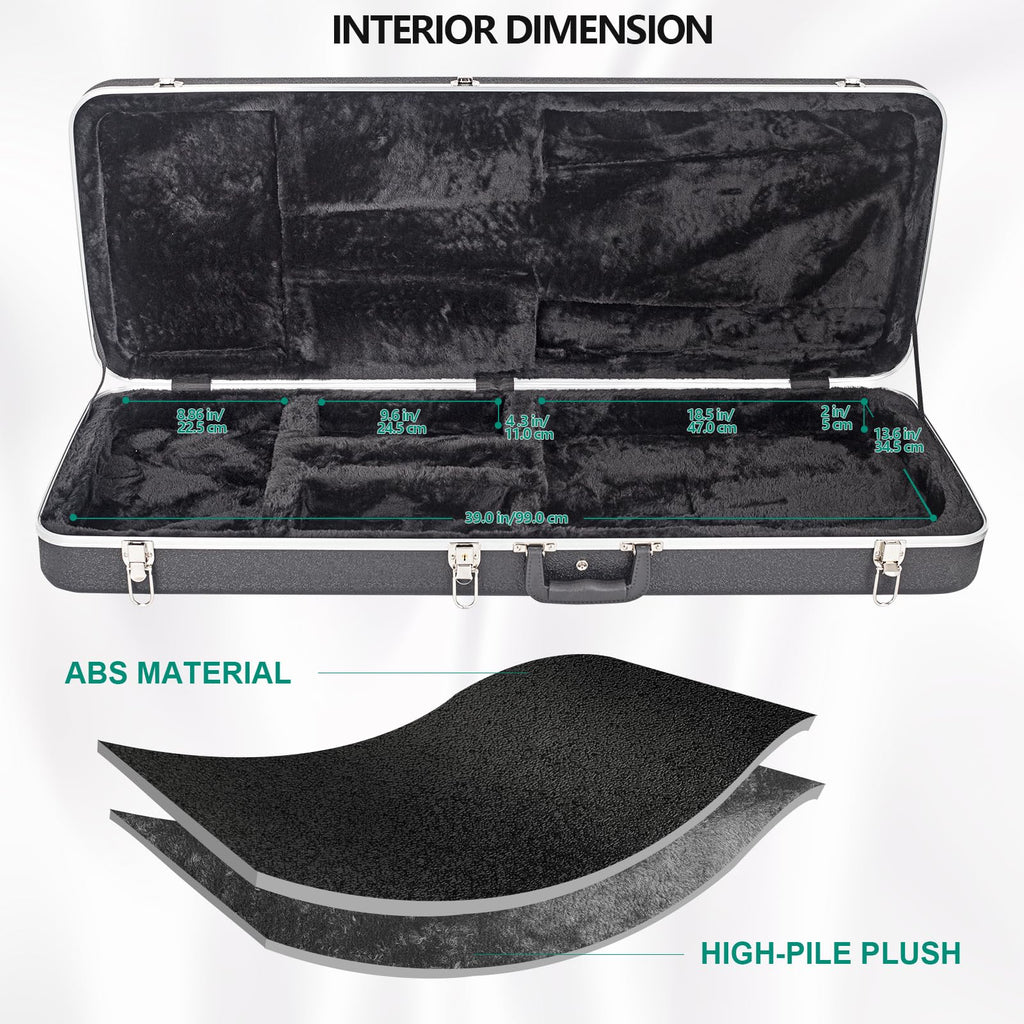 ABS Electric Guitar Hard Case 1.1 Inch Foam Plush Interior Black F384957