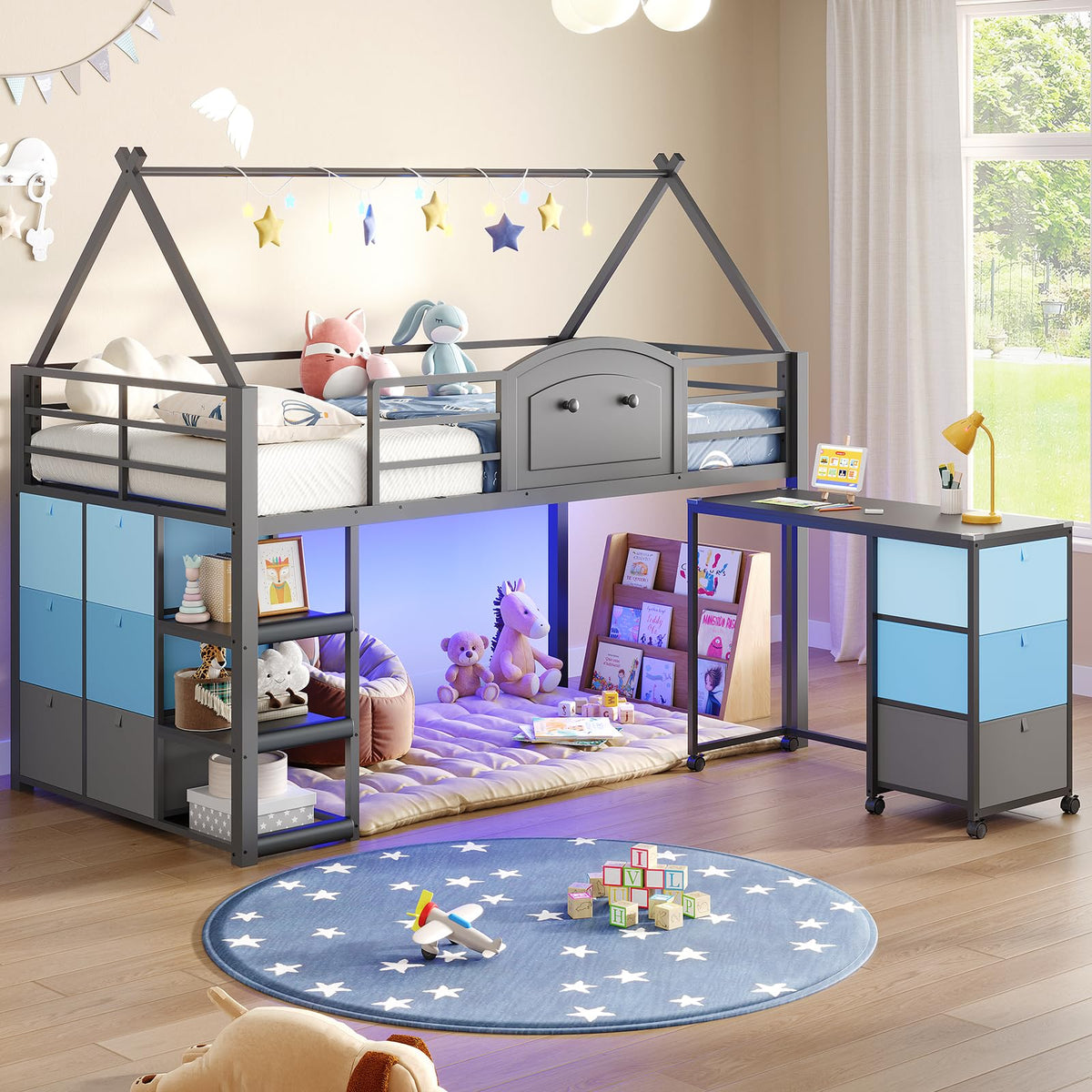 Twin Metal Loft Bed with Desk and Storage H85795