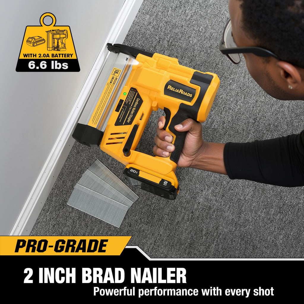 2" Cordless Brad Nailer 18GA Battery Powered Nail Gun with Toolbag D184