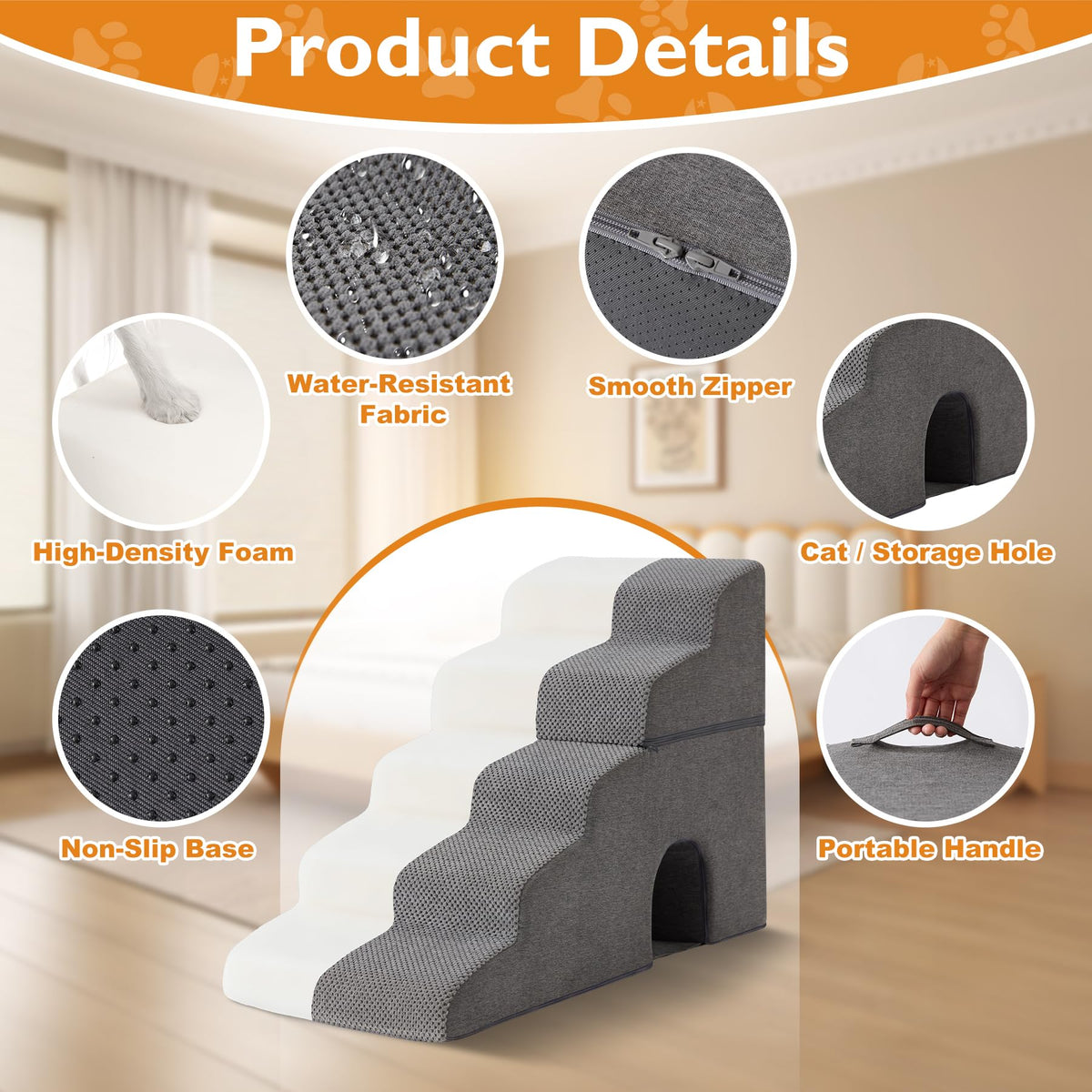 Grey 5-Step Dog Stairs Q85476