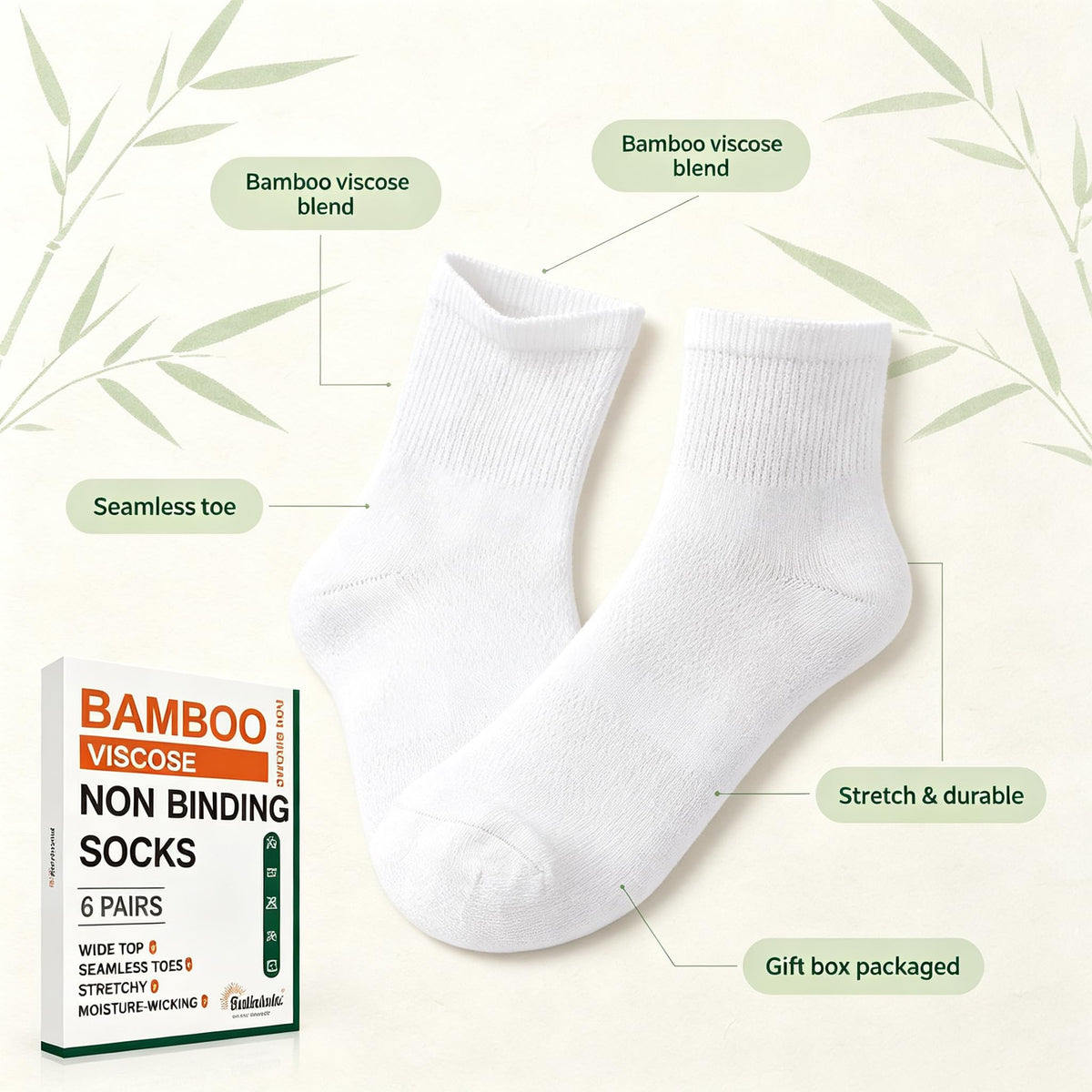 Bamboo Viscose Diabetic Socks 6 Pairs K36250