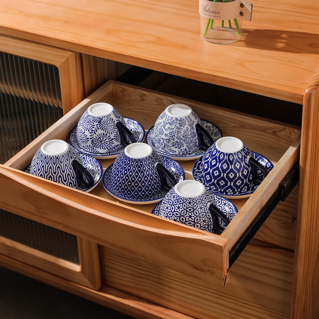 Ceramic Dinnerware Sets 12 Piece + 8 OZ Cappuccino Cup Set with Saucers Q206708