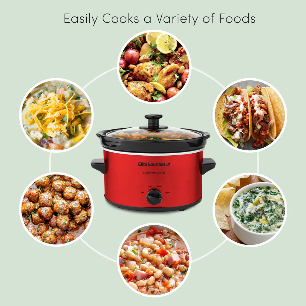 Electric Oval Slow Cooker, 2 Qt, Metallic Red T922249
